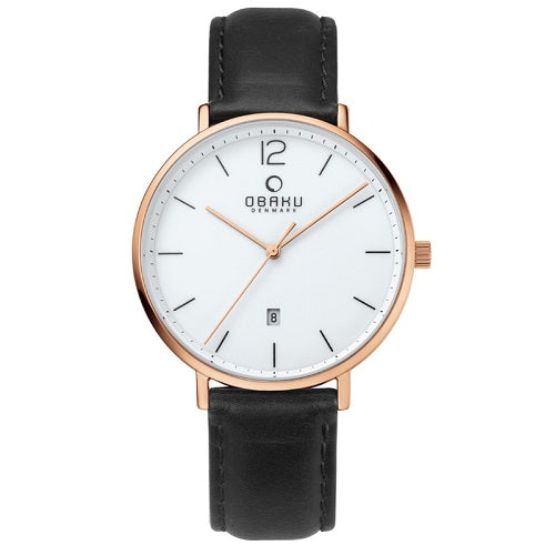 Obaku Men’s Toft Rose Gold Tone Black Leather Watch